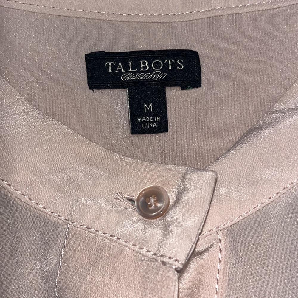 Talbots Long Sleeve 100% Silk Blush Pink Double Front Pocket Top Size M EUC - Picture 5 of 8